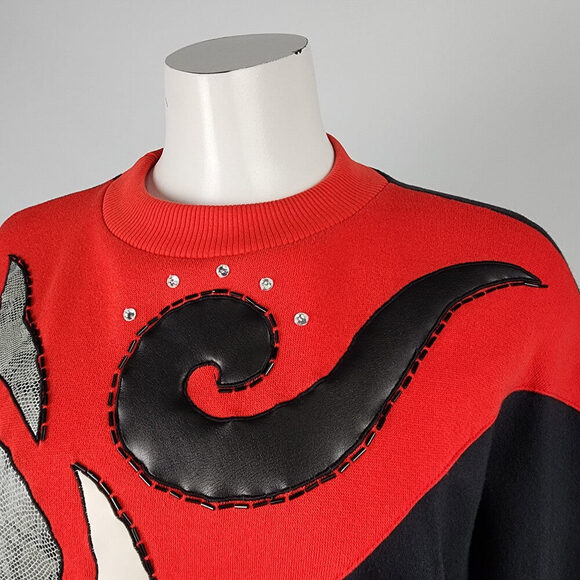 Vintage Extravaganza Red Cotton Floral Sweatshirt Size S - Picture 2 of 8